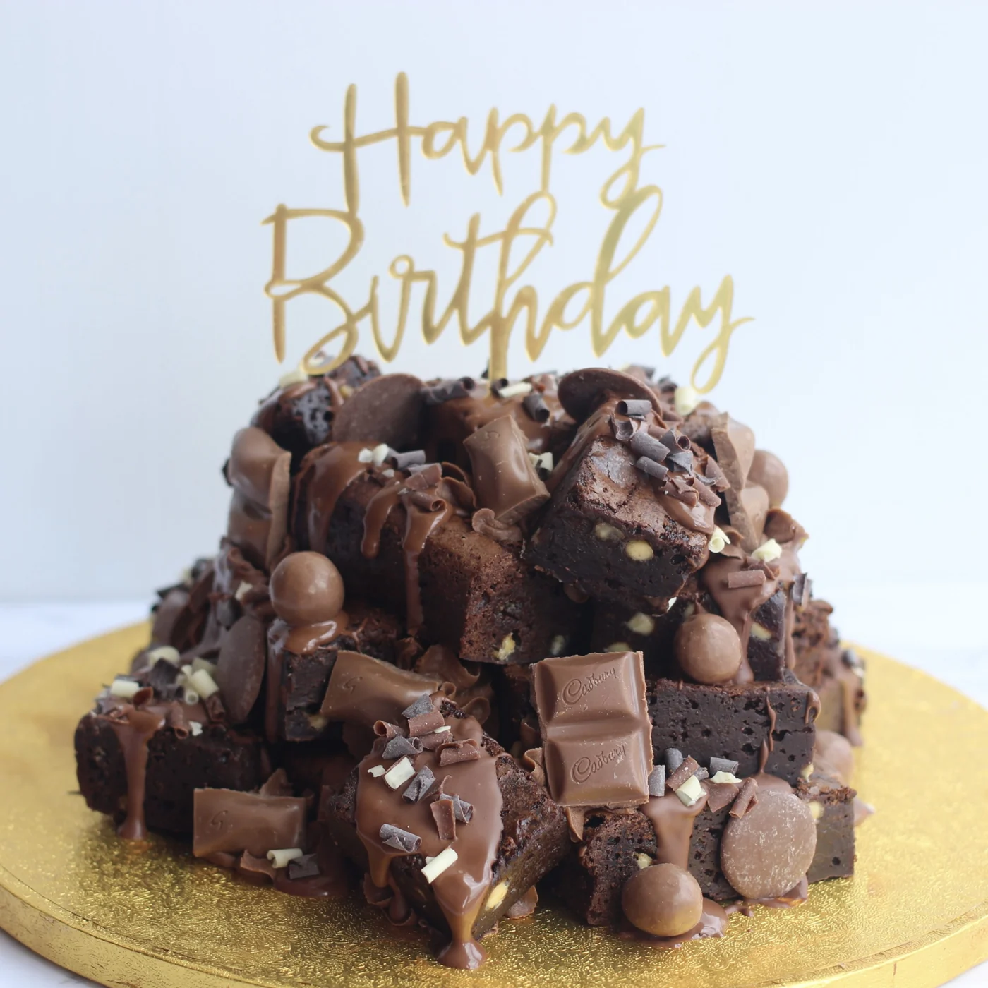 A chocolate brownie celebration stack